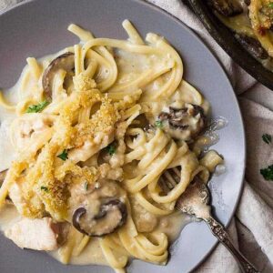 This Turkey Tetrazzini is a great way to use leftover turkey or chicken! It's creamy, cheesy and oh so comforting!!