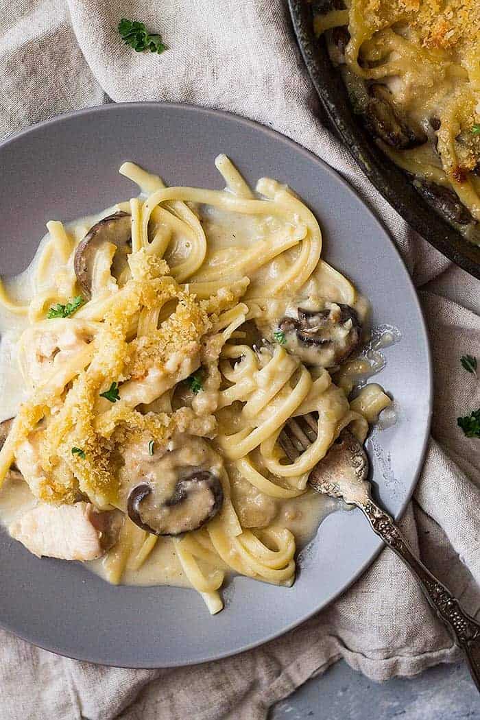 This Turkey Tetrazzini is a great way to use leftover turkey or chicken! It's creamy, cheesy and oh so comforting!!